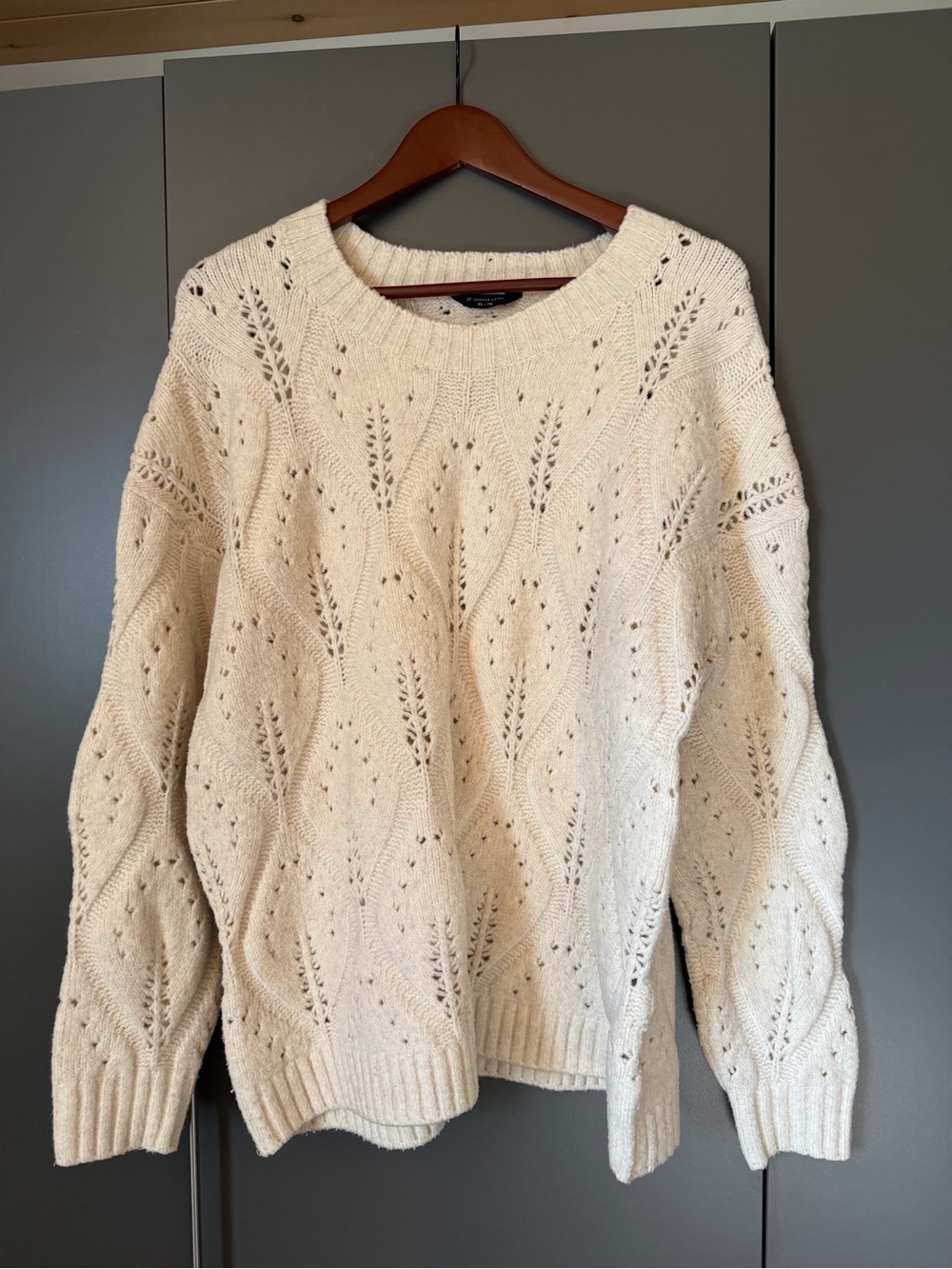 Denver Hayes Cream Pointelle Openwork Knit Sweater XL